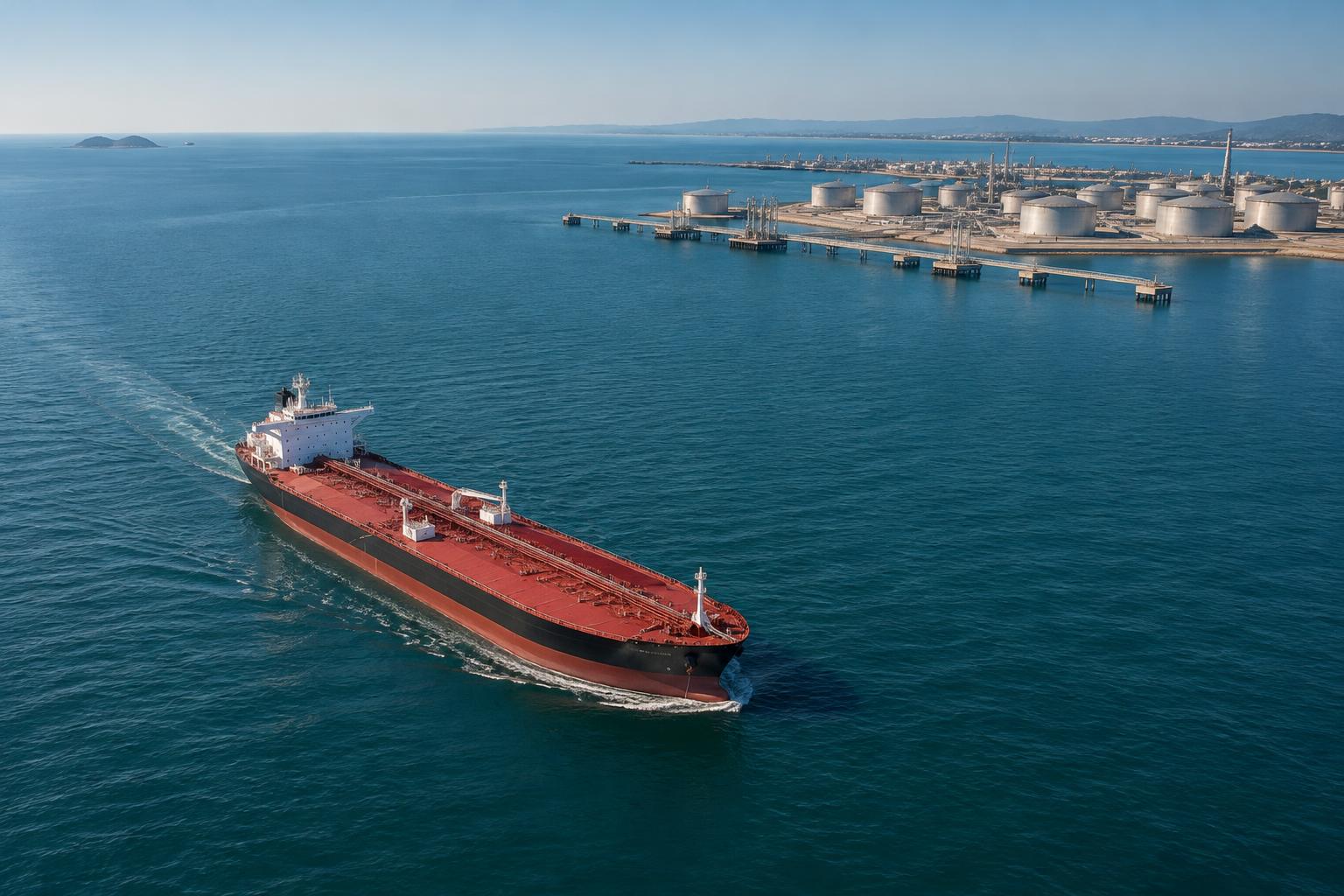 Oil tanker approaching a petroleum terminal